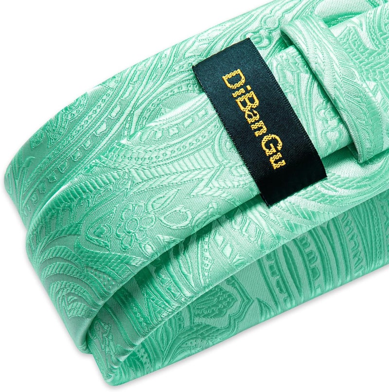 DiBanGu Paisley Ties for Men Silk Necktie and Pocket Square Cufflinks Tie Clip Set Woven Classic Mens Tie for Wedding Party - Image 5